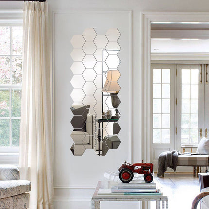 12 Pcs Acrylic Mirror Wall Stickers Hexagonal Self Adhesive Home Decor