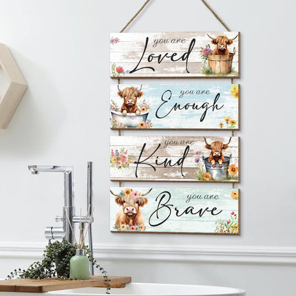 Highland Cow Hanging Plaque Decoration Rustic Style Durable Wood Material