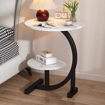 Round Side Table Small End Table Nightstand with Shelf for Living Room Bedroom