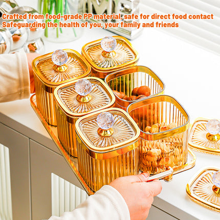 6PCS Sealed Storage Jar Set with Tray Amber Tinted Lids for Kitchen Pantry