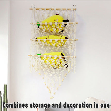 Macrame Wall Storage Rack Cotton Rope Off-White Adjustable Height