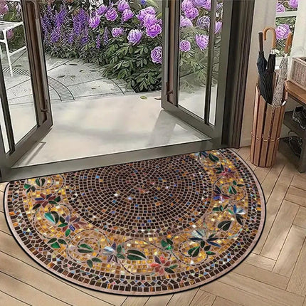 Semicircular Retro Stone Pattern Door Mat Dustproof Anti slip Entrance Carpet