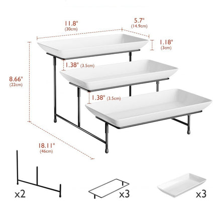 3 Tier Display Stand Black Metal Frame White Trays for Party Wedding Catering