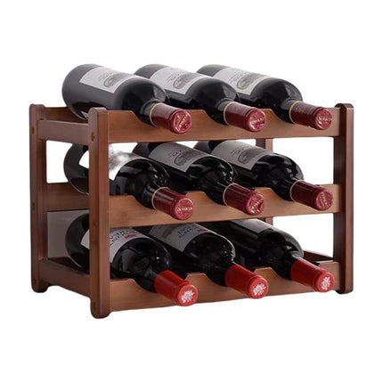 Bamboo Wooden Wine Rack 9 Bottle Organizer Storage Display Stand Home Decor