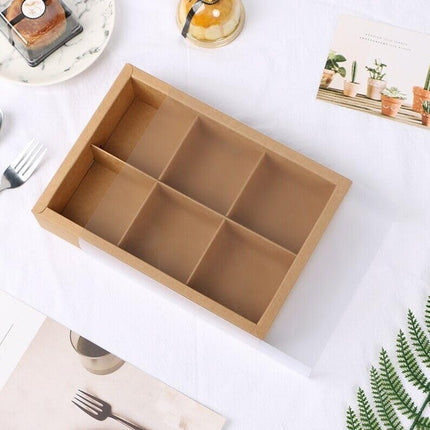 Kraft Paper Mooncake Gift Box 6 Compartment 50pcs Bakery Pastry Packaging Box