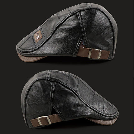 Leather Beret Hat Retro Newsboy Warm Cap Duckbill Visor Flat Caps For Men