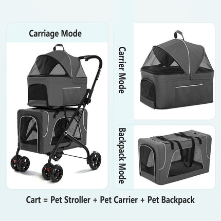 3 in 1 Portable Folding Pet Stroller Outdoor Travel Double Deck Cat Dog Carrier