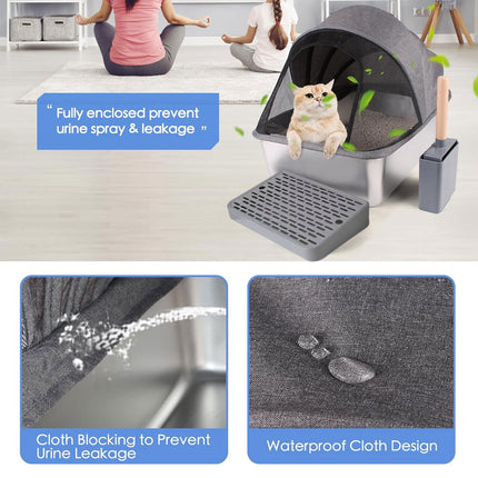 Cat Litter Box Covered Design Cloth Style Large Size Easy Clean Enclosed Toilet
