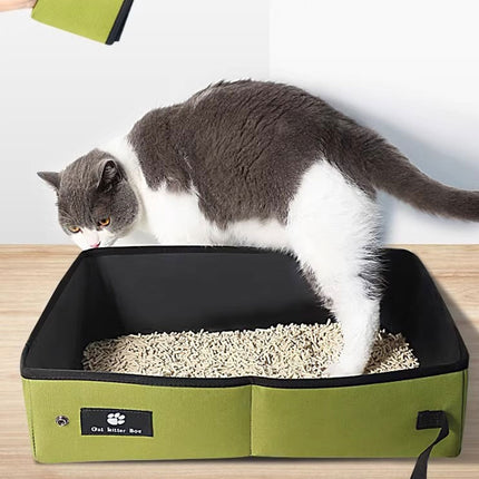Portable Cat Litter Box Foldable Green Travel Toilet for Car Outdoor Pet Use