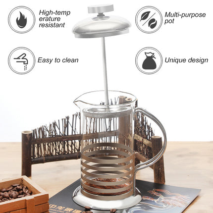 French Press Coffee Maker 350ml Heat Resistant Glass Stainless Steel Pattern