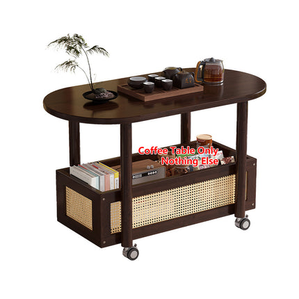 Movable Coffee Table with Wheels Side Table with Storage Shelf for Living Room