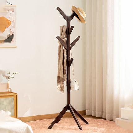 Solid Wood Coat Rack Floor Standing Clothes Hanger with 8 Hooks