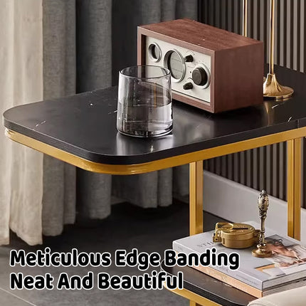 Modern Living Room Side Table 2 Tier with Rounded Corners Easy to Clean Sturdy