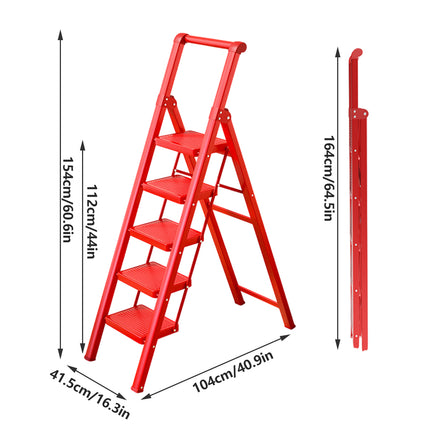 Folding Ladder 5 Step Carbon Steel Durable Ladder for Home Kitchen Garage Use