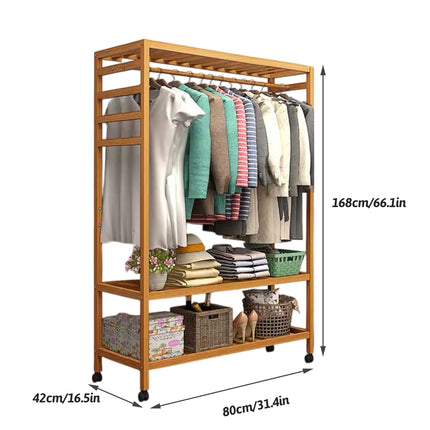 Floor Standing Clothes Rack Movable with Wheels for Home Bedroom Storage Use