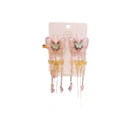 2Pcs Hanfu Flower Hair Clip Pearl Tassel Butterfly Hairpin Female/Children Party - Aimall