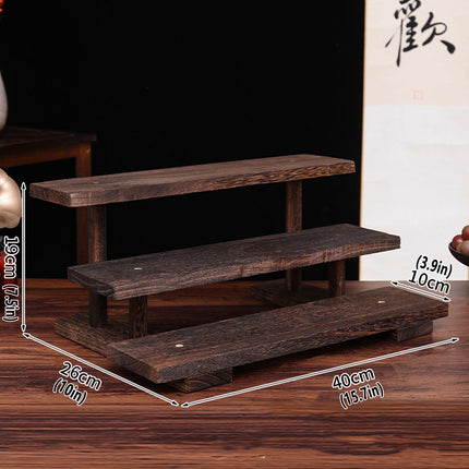 Solid Wood Step Shelf Display Rack Rustic Style Sturdy Durable Space Saving