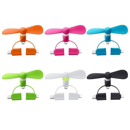 3 In 1 Portable Cell Phone USB Mini Fan For iPhone Android TypeC Mobile Model - Aimall