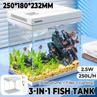 Super White Glass Desktop Aquarium 3 in 1 Fish Tank with Filter and LED