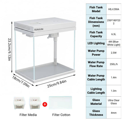 Super White Glass Desktop Aquarium 3 in 1 Fish Tank with Filter and LED