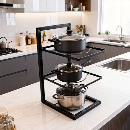 3-Layer Kitchen Pot Rack Heavy Duty Metal Cookware Organiser Space Saving