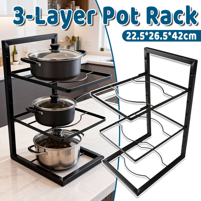 3-Layer Kitchen Pot Rack Heavy Duty Metal Cookware Organiser Space Saving