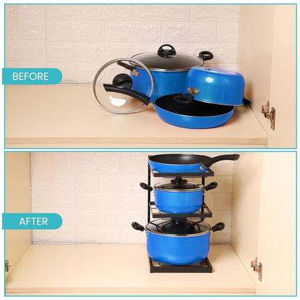 3-Layer Kitchen Pot Rack Heavy Duty Metal Cookware Organiser Space Saving