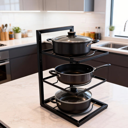 3-Layer Kitchen Pot Rack Heavy Duty Metal Cookware Organiser Space Saving