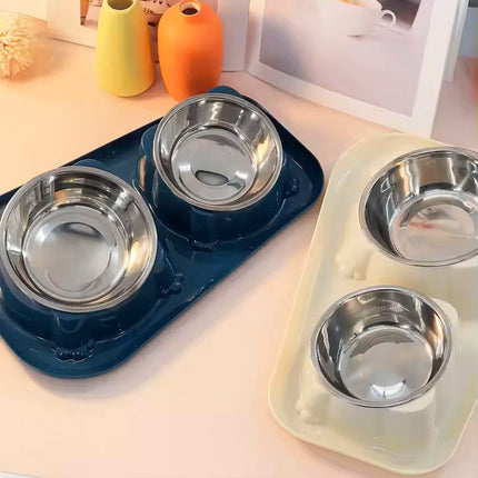 Cat Dog Food Bowl Double Slanted Mouth Feeding Water Dish Raised Pet Bowl Stand