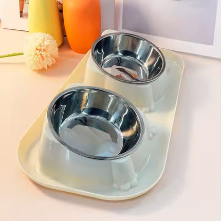 Cat Dog Food Bowl Double Slanted Mouth Feeding Water Dish Raised Pet Bowl Stand