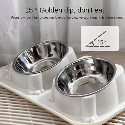 Cat Dog Food Bowl Double Slanted Mouth Feeding Water Dish Raised Pet Bowl Stand
