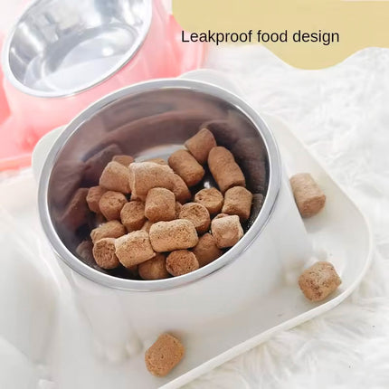 Cat Dog Food Bowl Double Slanted Mouth Feeding Water Dish Raised Pet Bowl Stand