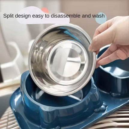Cat Dog Food Bowl Double Slanted Mouth Feeding Water Dish Raised Pet Bowl Stand