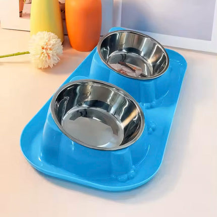 Cat Dog Food Bowl Double Slanted Mouth Feeding Water Dish Raised Pet Bowl Stand
