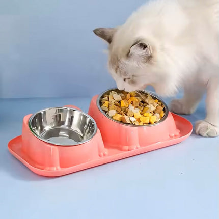 Cat Dog Food Bowl Double Slanted Mouth Feeding Water Dish Raised Pet Bowl Stand