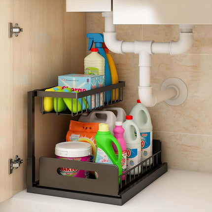 Under Sink Storage Rack Kitchen Cabinet Organizer Adjustable Shelving Unit Home