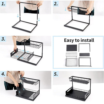 Under Sink Storage Rack Kitchen Cabinet Organizer Adjustable Shelving Unit Home