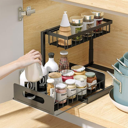 Under Sink Storage Rack Kitchen Cabinet Organizer Adjustable Shelving Unit Home