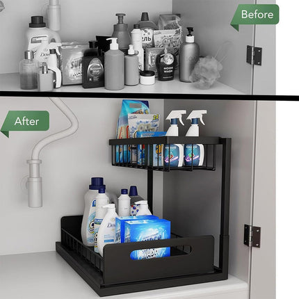 Under Sink Storage Rack Kitchen Cabinet Organizer Adjustable Shelving Unit Home