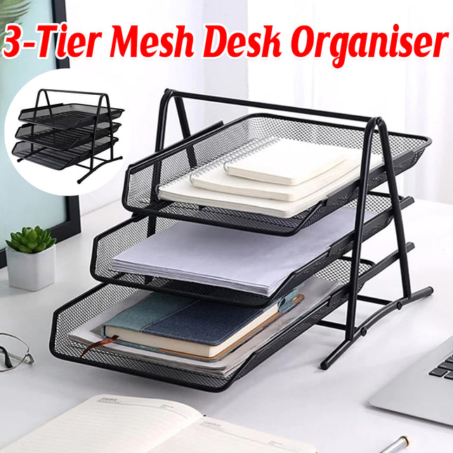 Metal 3-Tier File Rack Sturdy Durable Non-Slip For Home Office Document Storage