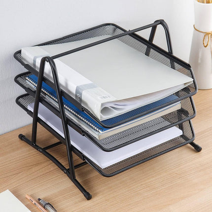 Metal 3-Tier File Rack Sturdy Durable Non-Slip For Home Office Document Storage