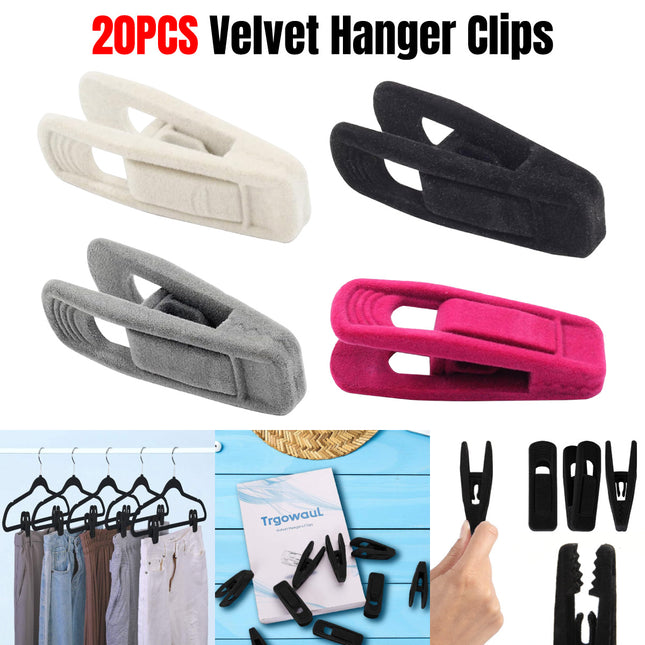 Clothes Drying Clips 20 Pack Velvet Flocking Trouser Pegs Hanger Grip Clamp Set