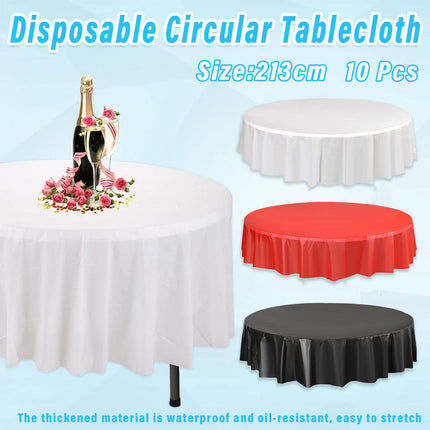 10pcs Round Tablecloth Solid Color Waterproof PEVA Table Cover 213cm Diameter