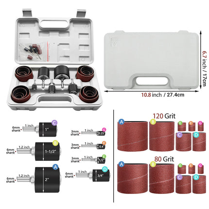 37Pcs Sanding Drum Kit Sleeve Set for Drill Rotary Tool Wood Polishing