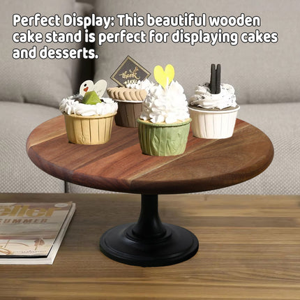 Wooden Cake Display Stand 11.8 Inch Round Aesthetic for Dessert Party Wedding