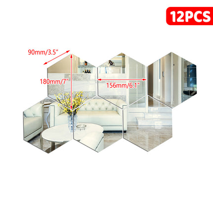 12 Pcs Acrylic Mirror Wall Stickers Hexagonal Self Adhesive Home Decor