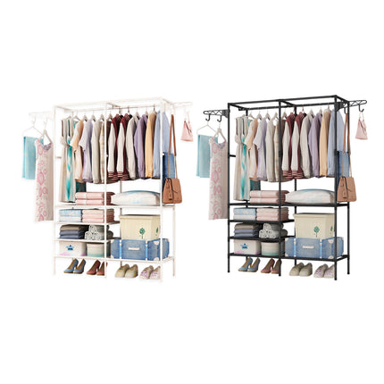 Multifunction Double Row Floor Standing Clothes Hanger 16mm Thickness Iron Pipe