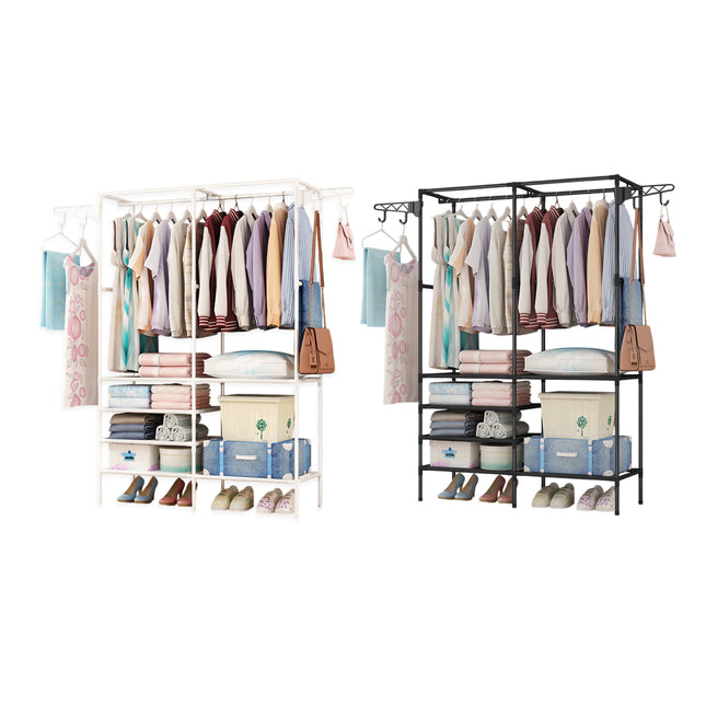 Multifunction Double Row Floor Standing Clothes Hanger 16mm Thickness Iron Pipe
