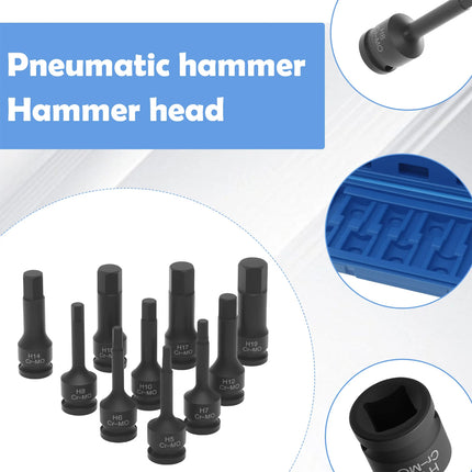 10 Piece Impact Hex Socket Bit Set 1/2 Inch Drive Metric H5 to H19 with Storage Case