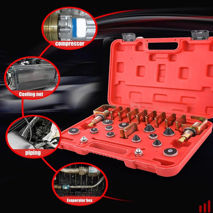 26Pcs Car AC Leak Detection Kit Automotive Air Conditioning Plug Tester Tool Set